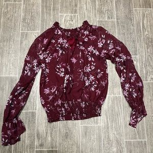 Wine and pink blouse